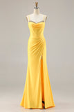 Glitter Yellow Mermaid Beaded Corset Lace Up Back Long Prom Dress with Slit