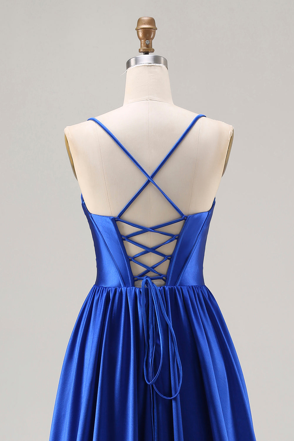 Zapaka Women Royal Blue Long Prom Dress Beaded A-Line Spaghetti Straps