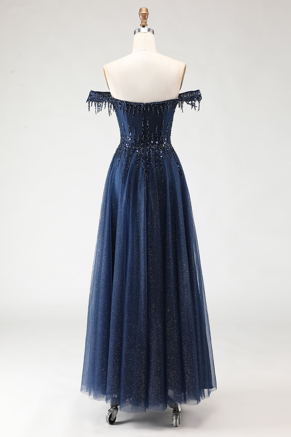 Zapaka Women Glitter Navy Long Prom Dress Off the Shoulder A Line Beaded Corset Formal Dress, Navy / US10 Zapaka Women Glitter Navy Long Prom Dress Off the Shoulder A Line Beaded Corset Formal Dress, Navy / US10