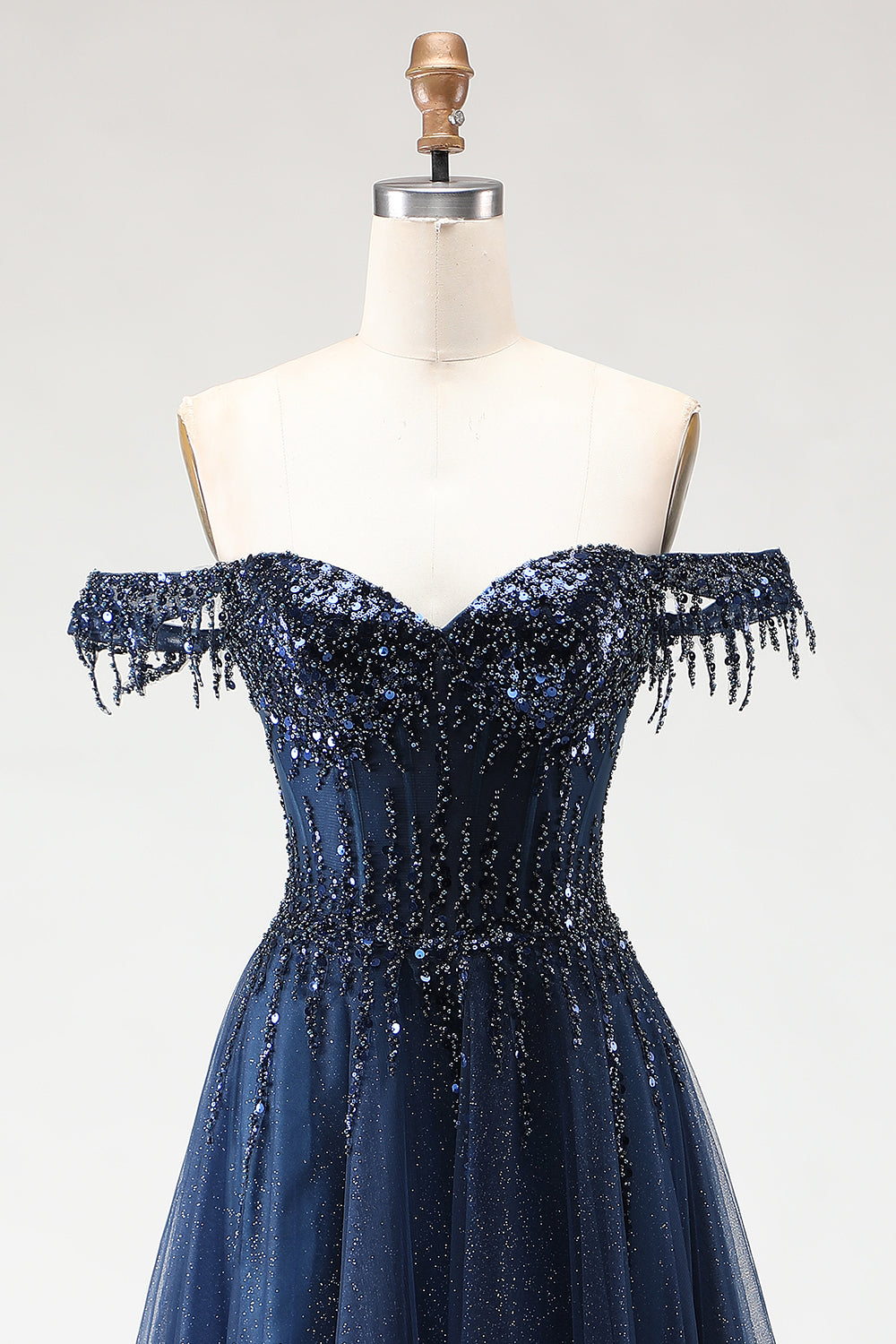 Zapaka Women Glitter Navy Long Prom Dress Off the Shoulder A Line Beaded Corset Formal Dress, Navy / US10 Zapaka Women Glitter Navy Long Prom Dress Off the Shoulder A Line Beaded Corset Formal Dress, Navy / US10