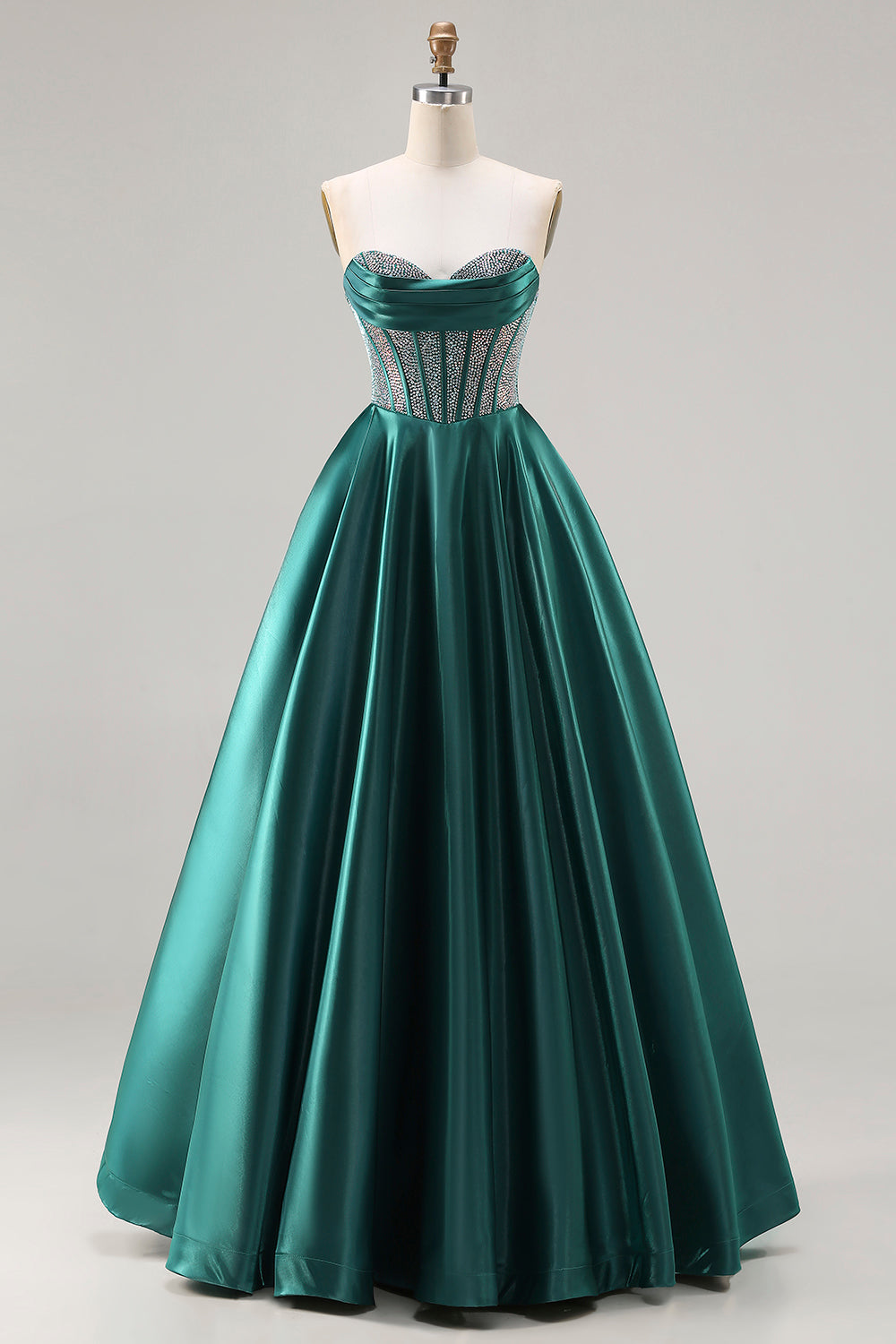 Zapaka Women Dark Green Long Prom Dress with Beading Princess Sweetheart Corset Satin Formal Dress, Dark Green / US22W Zapaka Women Dark Green Long Prom Dress with Beading Princess Sweetheart Corset Satin Formal Dress, Dark Green / US22W