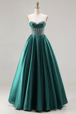 Dark Green Princess Sweetheart Beaded Corset Long Prom Dress
