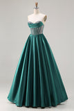Dark Green Princess Sweetheart Beaded Corset Long Prom Dress