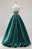 Dark Green Princess Sweetheart Beaded Corset Long Prom Dress