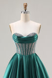 Dark Green Princess Sweetheart Beaded Corset Long Prom Dress