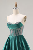 Dark Green Princess Sweetheart Beaded Corset Long Prom Dress