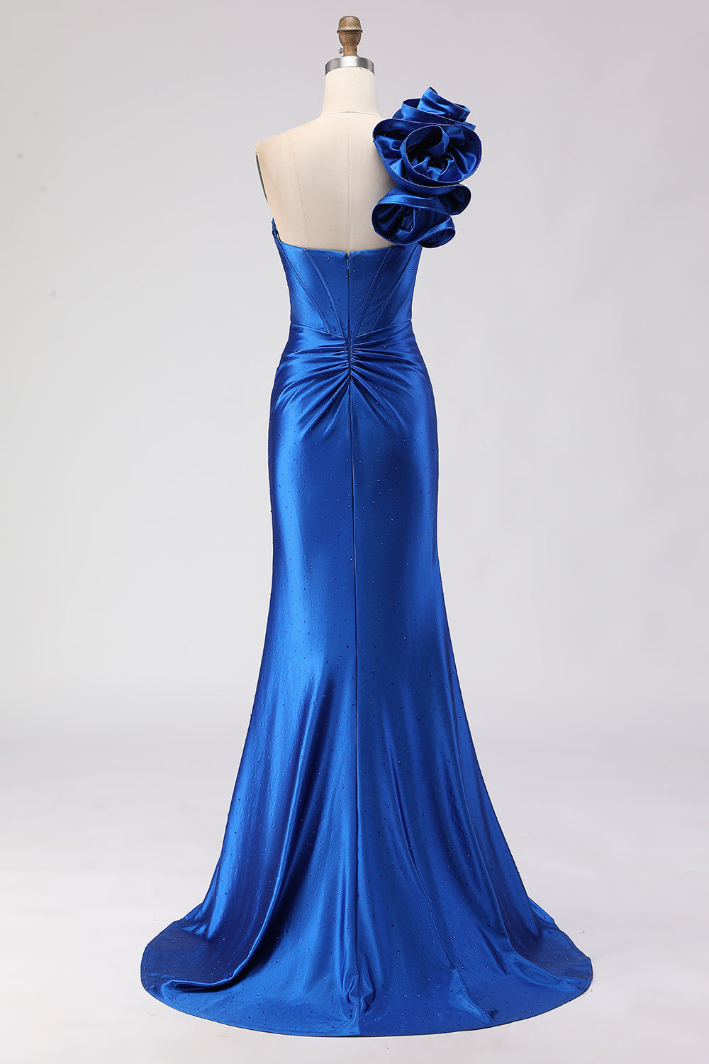 Zapaka Women Royal Blue One Shoulder Long Prom Dress with Slit Mermaid Beaded Satin Corset Ruched Formal Dress, Royal Blue / US24W Zapaka Women Royal Blue One Shoulder Long Prom Dress with Slit Mermaid Beaded Satin Corset Ruched Formal Dress, Royal Blue / US24W
