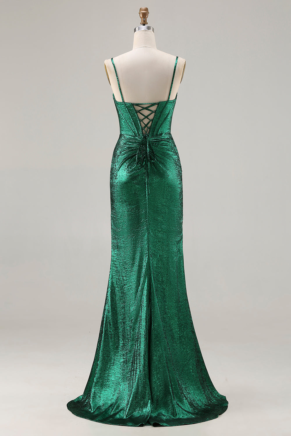 Zapaka Women Metallic Dark Green Long Prom Dress with Slit Mermaid Spaghetti Straps Corset Beaded Party Dress with Lace Up Back, Dark Green / US18W Zapaka Women Metallic Dark Green Long Prom Dress with Slit Mermaid Spaghetti Straps Corset Beaded Party Dress with Lace Up Back, Dark Green / US18W