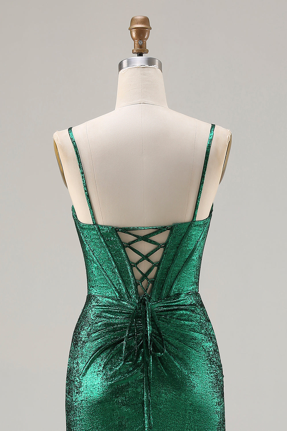 Zapaka Women Metallic Dark Green Long Prom Dress with Slit Mermaid Spaghetti Straps Corset Beaded Party Dress with Lace Up Back ZAPAKA Zapaka Women Metallic Dark Green Long Prom Dress with Slit Mermaid Spaghetti Straps Corset Beaded Party Dress with Lace Up Back ZAPAKA