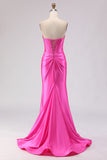 Sweetheart Fuchsia Mermaid Corset Beaded Long Prom Dress with Slit