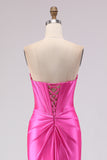 Sweetheart Fuchsia Mermaid Corset Beaded Long Prom Dress with Slit