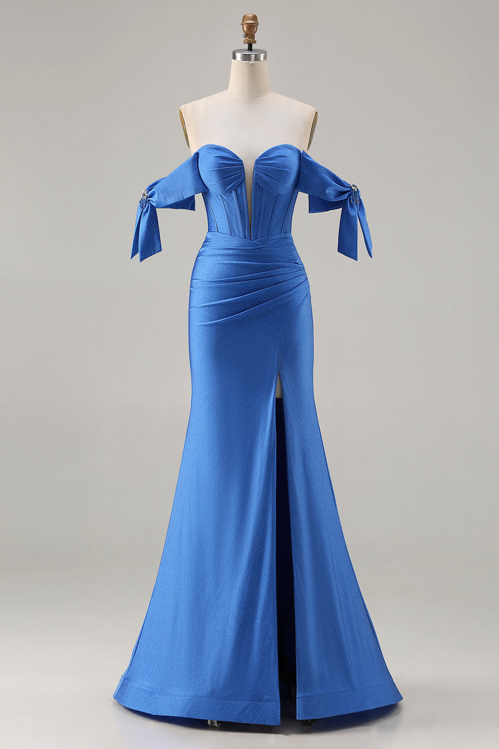 Zapaka Women Royal Blue Long Prom Dress with Slit Off The Shoulder Mermaid Corset Satin Formal Dress with Lace Up Back ZAPAKA Zapaka Women Royal Blue Long Prom Dress with Slit Off The Shoulder Mermaid Corset Satin Formal Dress with Lace Up Back ZAPAKA