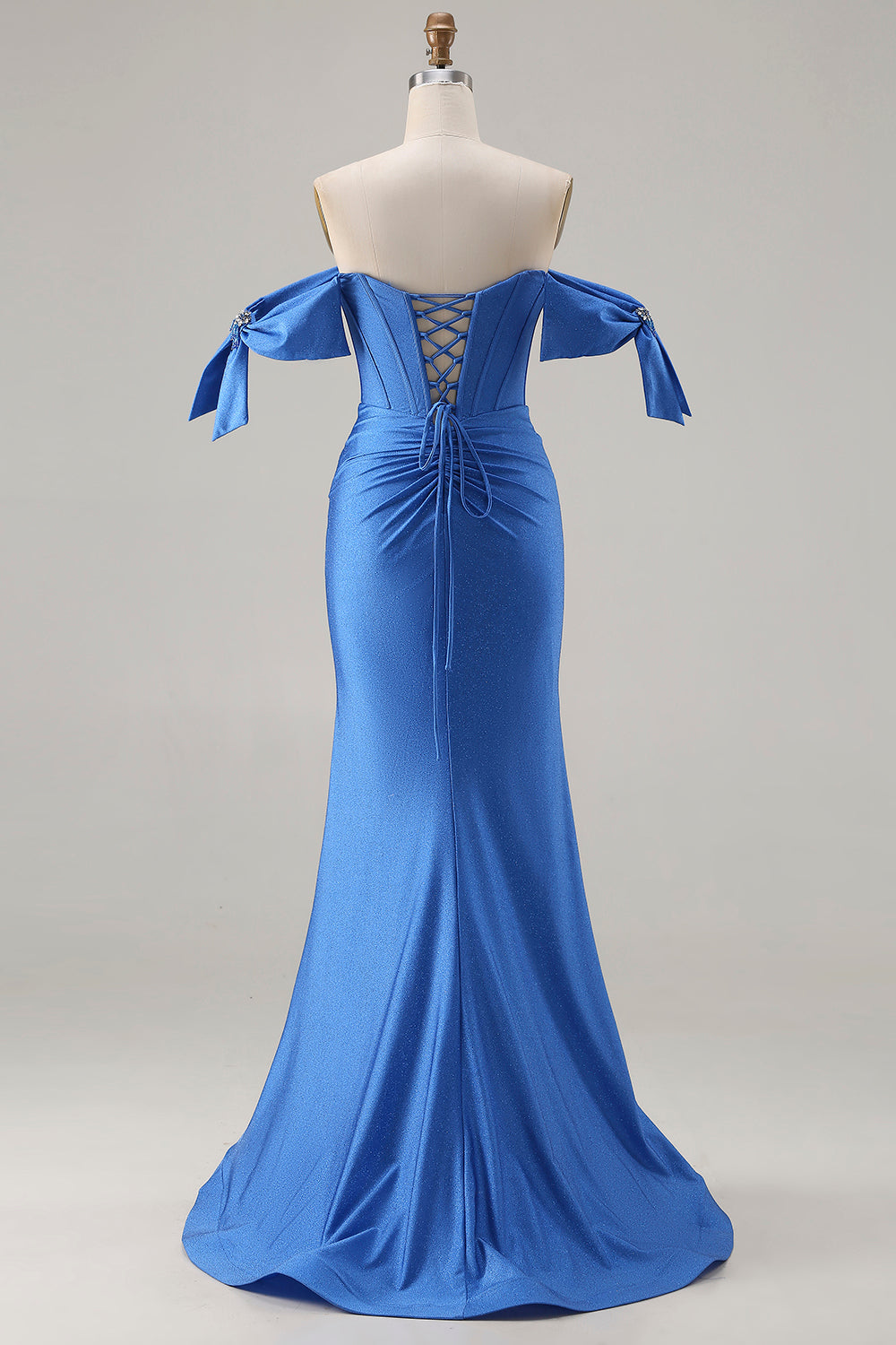 Off The Shoulder Royal Blue Mermaid Corset Satin Long Prom Dress with Slit Off The Shoulder Royal Blue Mermaid Corset Satin Long Prom Dress with Slit
