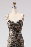 Khaki Leopard Mermaid Corset Long Prom Dress with Lace Up Back