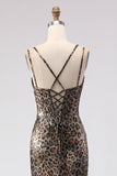 Khaki Leopard Mermaid Corset Long Prom Dress with Lace Up Back