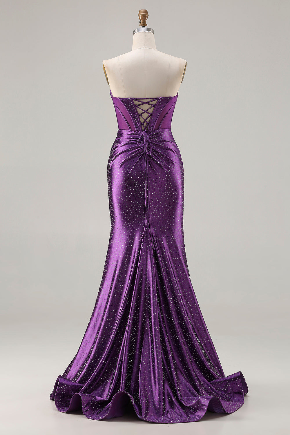 Zapaka Women Dark Purple Long Prom Dress with Slit Mermaid Strapless Corset Beaded Satin Party Dress with Lace Up Back, Dark Purple / US6 Zapaka Women Dark Purple Long Prom Dress with Slit Mermaid Strapless Corset Beaded Satin Party Dress with Lace Up Back, Dark Purple / US6