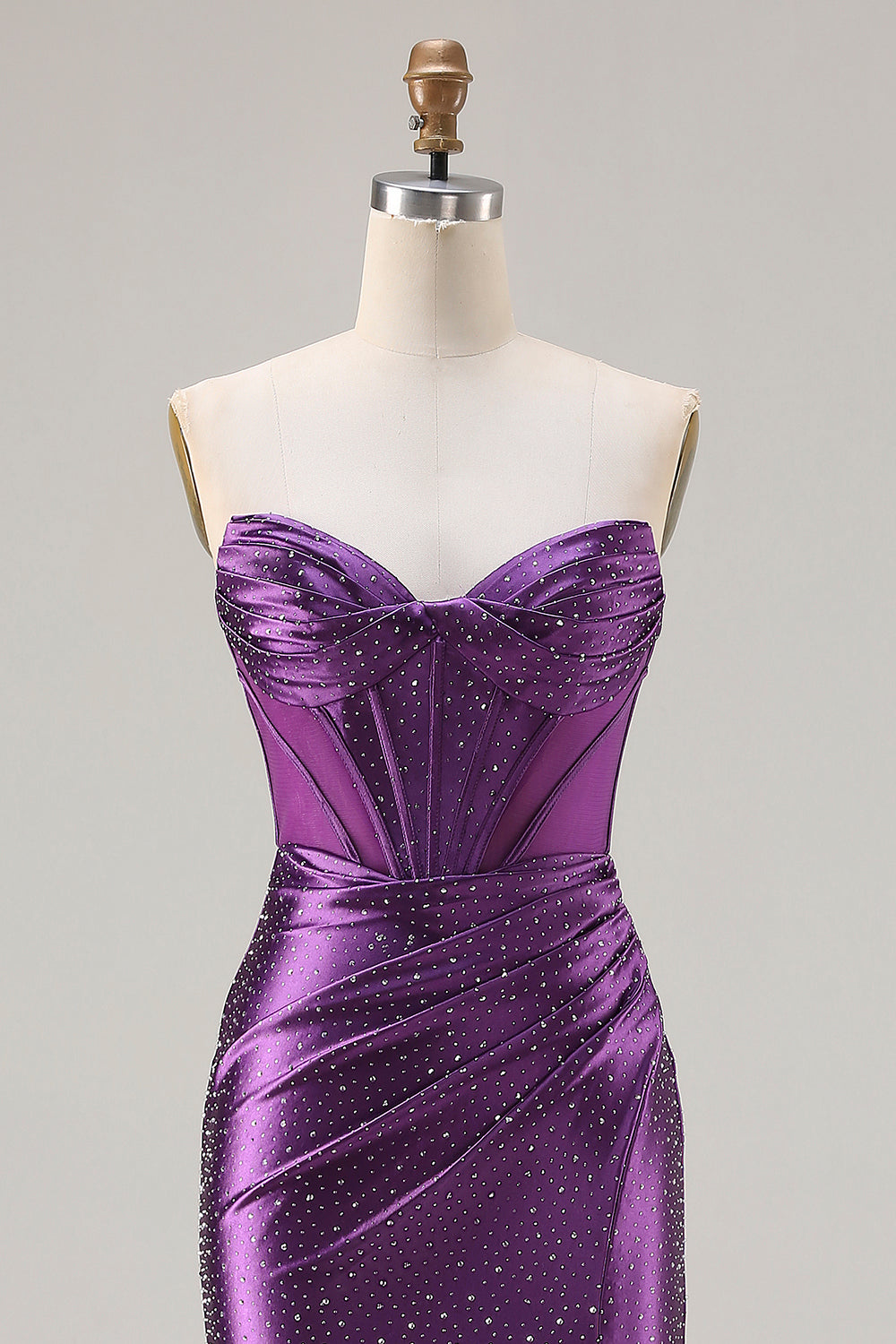 Zapaka Women Dark Purple Long Prom Dress with Slit Mermaid Strapless Corset Beaded Satin Party Dress with Lace Up Back, Dark Purple / US6 Zapaka Women Dark Purple Long Prom Dress with Slit Mermaid Strapless Corset Beaded Satin Party Dress with Lace Up Back, Dark Purple / US6
