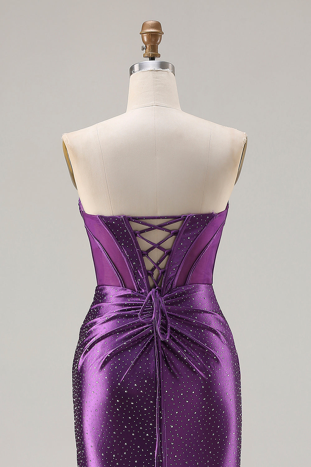 Zapaka Women Dark Purple Long Prom Dress with Slit Mermaid Strapless Corset Beaded Satin Party Dress with Lace Up Back, Dark Purple / US6 Zapaka Women Dark Purple Long Prom Dress with Slit Mermaid Strapless Corset Beaded Satin Party Dress with Lace Up Back, Dark Purple / US6