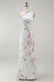 Green Flower One Shoulder Mermaid Satin Long Bridesmaid Dress