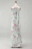 Green Flower One Shoulder Mermaid Satin Long Bridesmaid Dress