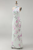 Green Flower One Shoulder Mermaid Satin Long Bridesmaid Dress