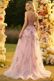 Blush A Line Embroidered Square Neck Long Tulle Prom Dress