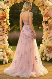 Blush A Line Embroidered Square Neck Long Tulle Prom Dress