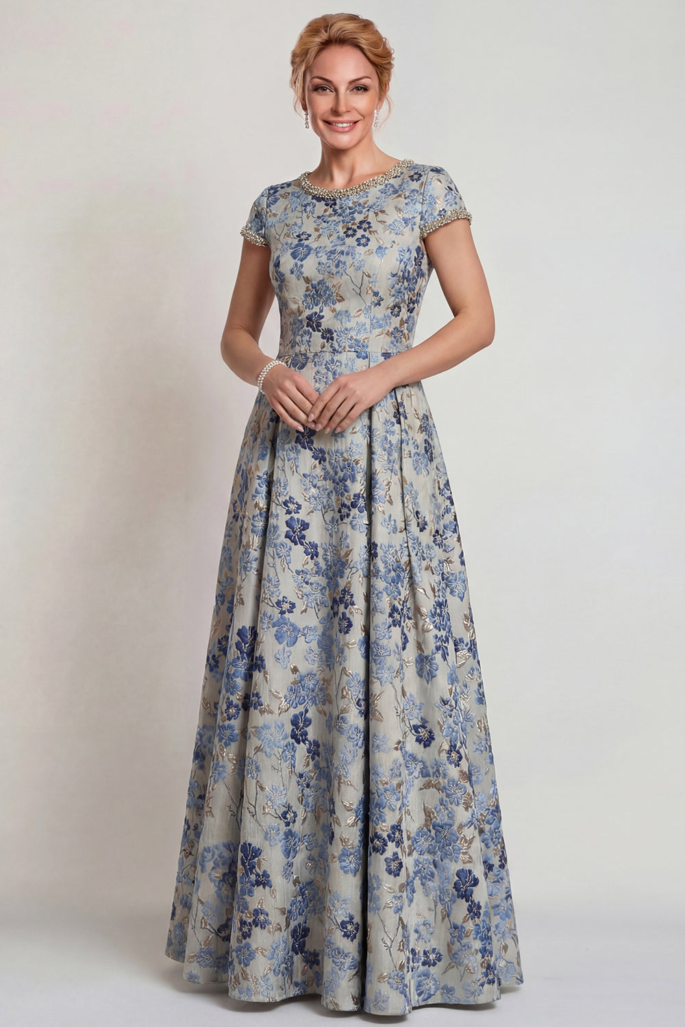 blue grey mother of the bride dresses Grey Blue V-Neck Long Sleeve Beaded Mother of the Bride Dress Modsele