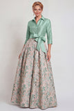 Navy Jacquard 3/4 Sleeves A-Line Long Mother of the Bride Dress with Bowknot