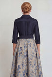 Navy Jacquard 3/4 Sleeves A-Line Long Mother of the Bride Dress with Bowknot