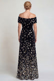 Sparkly Black Silver Off the Shoulder Long Mother of the Bride Dress with Sequins