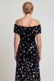 Sparkly Black Silver Off the Shoulder Long Mother of the Bride Dress with Sequins