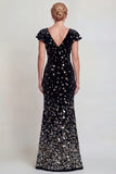 Sparkly Black Silver V Neck Mermaid Mother of the Bride Dress with Sequins
