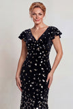 Sparkly Black Silver V Neck Mermaid Mother of the Bride Dress with Sequins