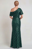 Sparkly Champagne One Shoulder Long Mother of the Bride Dress with Sequins