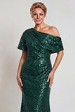 Sparkly Champagne One Shoulder Long Mother of the Bride Dress with Sequins