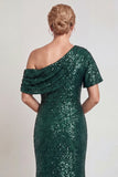 Sparkly Champagne One Shoulder Long Mother of the Bride Dress with Sequins