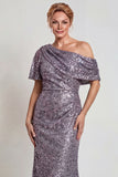 Sparkly Champagne One Shoulder Long Mother of the Bride Dress with Sequins