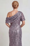 Sparkly Champagne One Shoulder Long Mother of the Bride Dress with Sequins