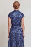 Dark Blue Appliqued V Neck A-Line Long Mother of the Bride Dress