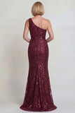 Sparkly Burgundy One Shoulder Mother of the Bride Dress with Sequins
