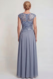 Sparkly Grey Blue Appliqued A-Line Mother of the Bride Dress with Slit