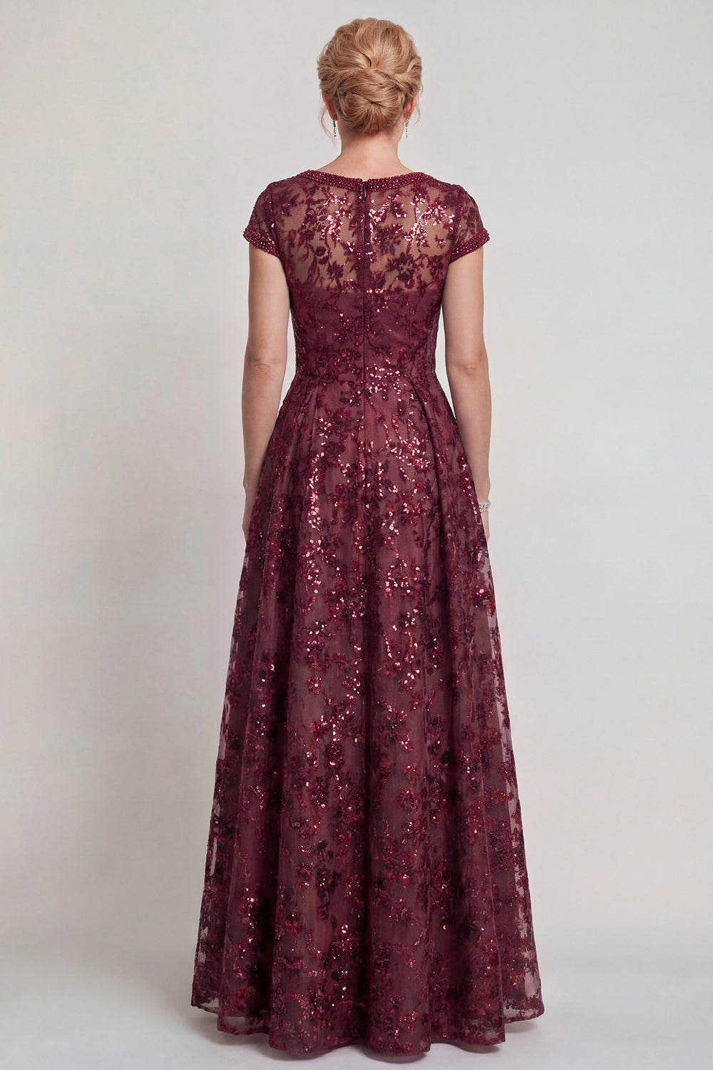 Zapaka Women Sparkly Burgundy Mother of the Bride Dress Appliqued A-Line Wedding Guest Dress, Burgundy / US14