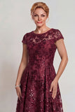 Sparkly Burgundy Appliqued A-Line Mother of the Bride Dress