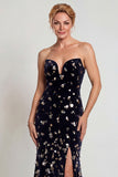 Sparkly Black Silver Strapless Mermaid Mother of the Bride Dress with Sequins