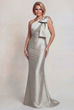Grey Satin One Shoulder Mermaid Mother of the Bride Dress with Bowknot