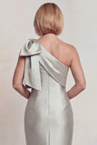 Grey Satin One Shoulder Mermaid Mother of the Bride Dress with Bowknot