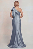 Grey Satin One Shoulder Mermaid Mother of the Bride Dress with Bowknot