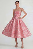 Blush Jacquard Strapless A Line Midi Dress