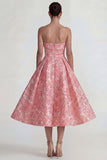 Blush Jacquard Strapless A Line Midi Dress